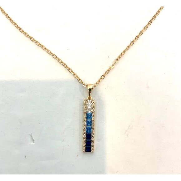Vince Camuto Gold Blue Ombre Cubic Zirconia Pendant Necklace Adjstable Chain NWT - Picture 5 of 13